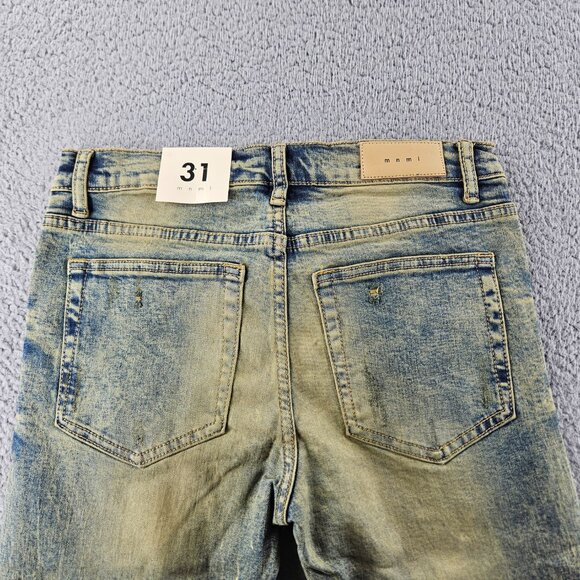 mnml Jeans Mens 31 Blue X146 Stretch Distressed Skinny Fit Denim - Picture 14 of 16